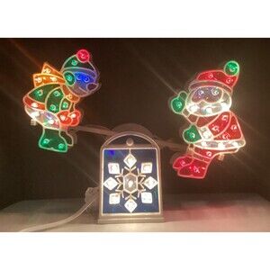 Animated Lighted  Santa Claus Elf Moving See-Saw Electric Works